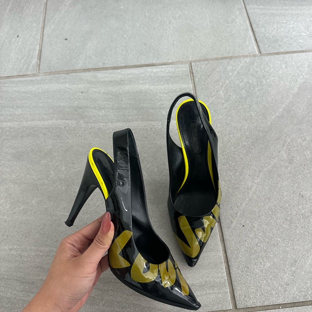 Vintage Louis Vuitton Graffiti Black & Yellow Pointed Slingback High Heels